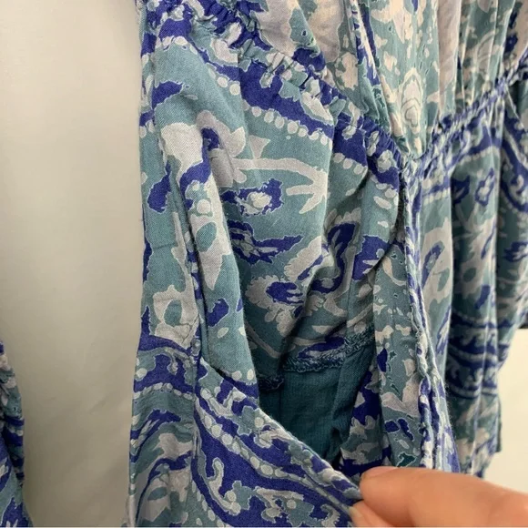 Free People Silver Sun Printed Dress Blue Bohemian Back Cutout, size S - Picture 7 of 16